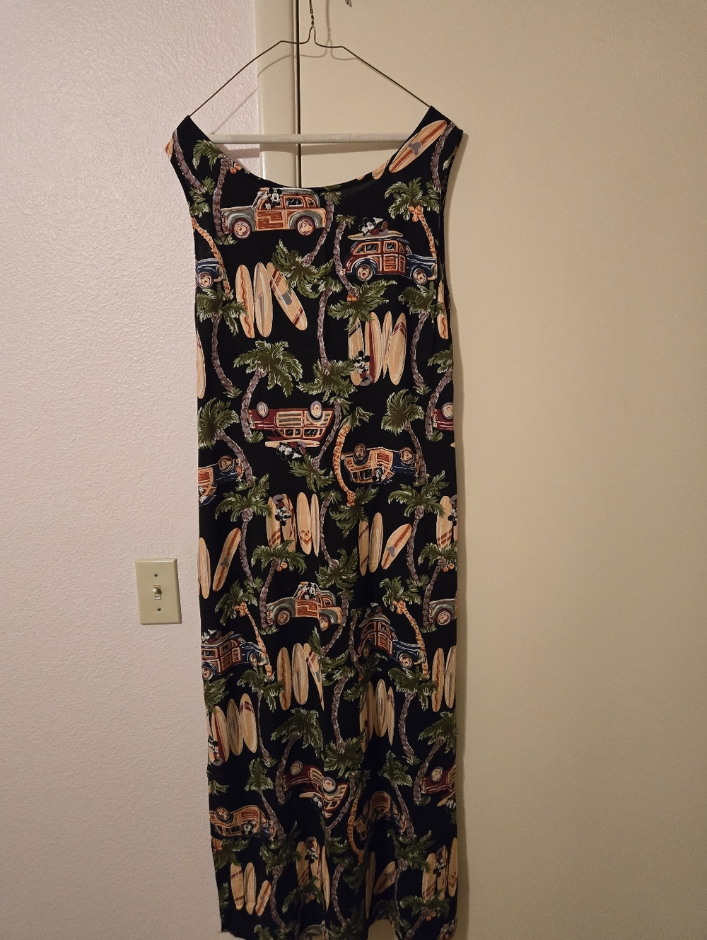 Vintage Disney Black Mickey Tropical Surf Print Maxi Dress